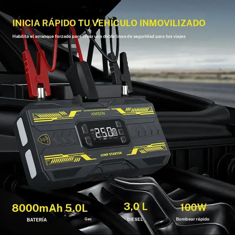 Arrancador de batería portátil para coche 6400 mAh/8000 mAh con compresor de aire, carga rápida por USB, múltiples protecciones de seguridad, incluye cables de puente