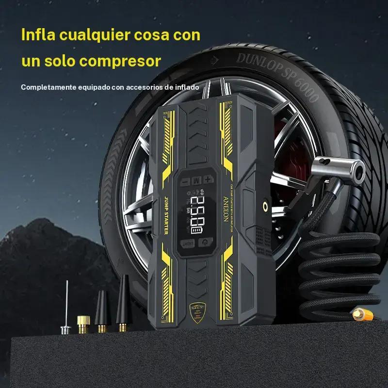 Arrancador de batería portátil para coche 6400 mAh/8000 mAh con compresor de aire, carga rápida por USB, múltiples protecciones de seguridad, incluye cables de puente