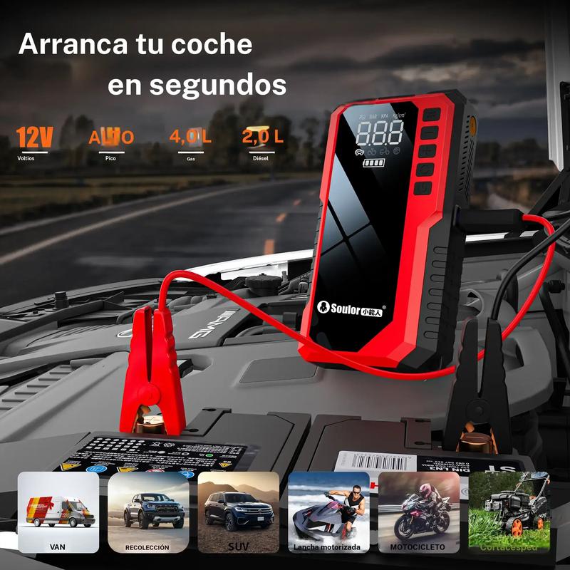 Arrancador de batería portátil para coche 6400 mAh/8000 mAh con compresor de aire, carga rápida por USB, múltiples protecciones de seguridad, incluye cables de puente
