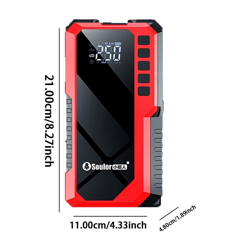 Arrancador de batería portátil para coche 6400 mAh/8000 mAh con compresor de aire, carga rápida por USB, múltiples protecciones de seguridad, incluye cables de puente