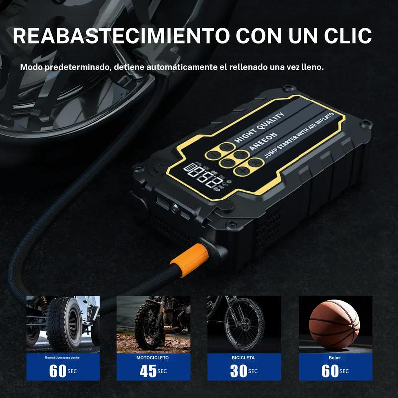 Arrancador de batería portátil para coche 6400 mAh/8000 mAh con compresor de aire, carga rápida por USB, múltiples protecciones de seguridad, incluye cables de puente