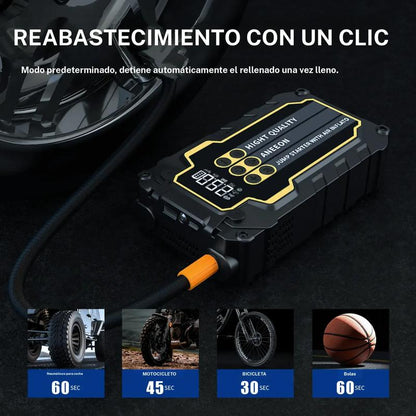Arrancador de batería portátil para coche 6400 mAh/8000 mAh con compresor de aire, carga rápida por USB, múltiples protecciones de seguridad, incluye cables de puente