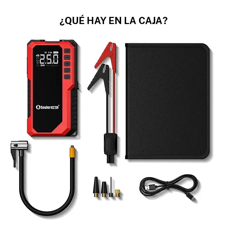 Arrancador de batería portátil para coche 6400 mAh/8000 mAh con compresor de aire, carga rápida por USB, múltiples protecciones de seguridad, incluye cables de puente