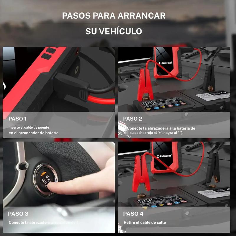 Arrancador de batería portátil para coche 6400 mAh/8000 mAh con compresor de aire, carga rápida por USB, múltiples protecciones de seguridad, incluye cables de puente