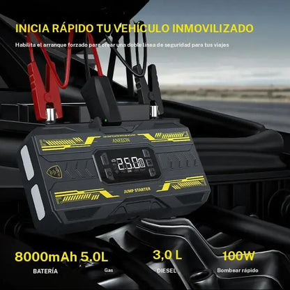 Arrancador de batería portátil para coche 6400 mAh/8000 mAh con compresor de aire, carga rápida por USB, múltiples protecciones de seguridad, incluye cables de puente
